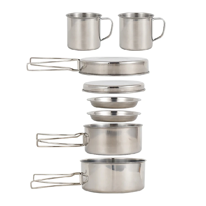 Camping Cooking Pot Set - 8-teiliges Camping-Kochgeschirr-Set aus Edelstahl mit Töpfen,