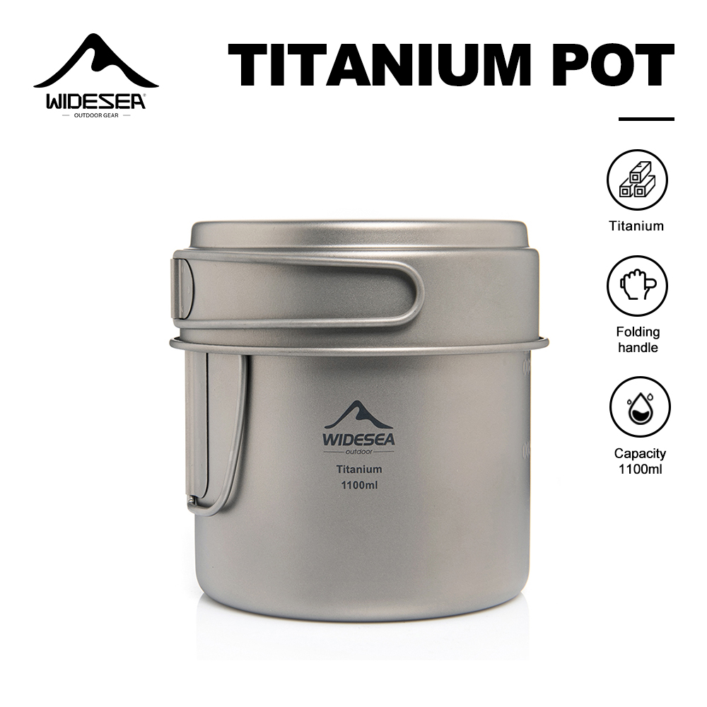 Camping Cooking Tool Set - Widesea Ultraleichter Titan-Campingtopf, 1100 ml, faltbarer