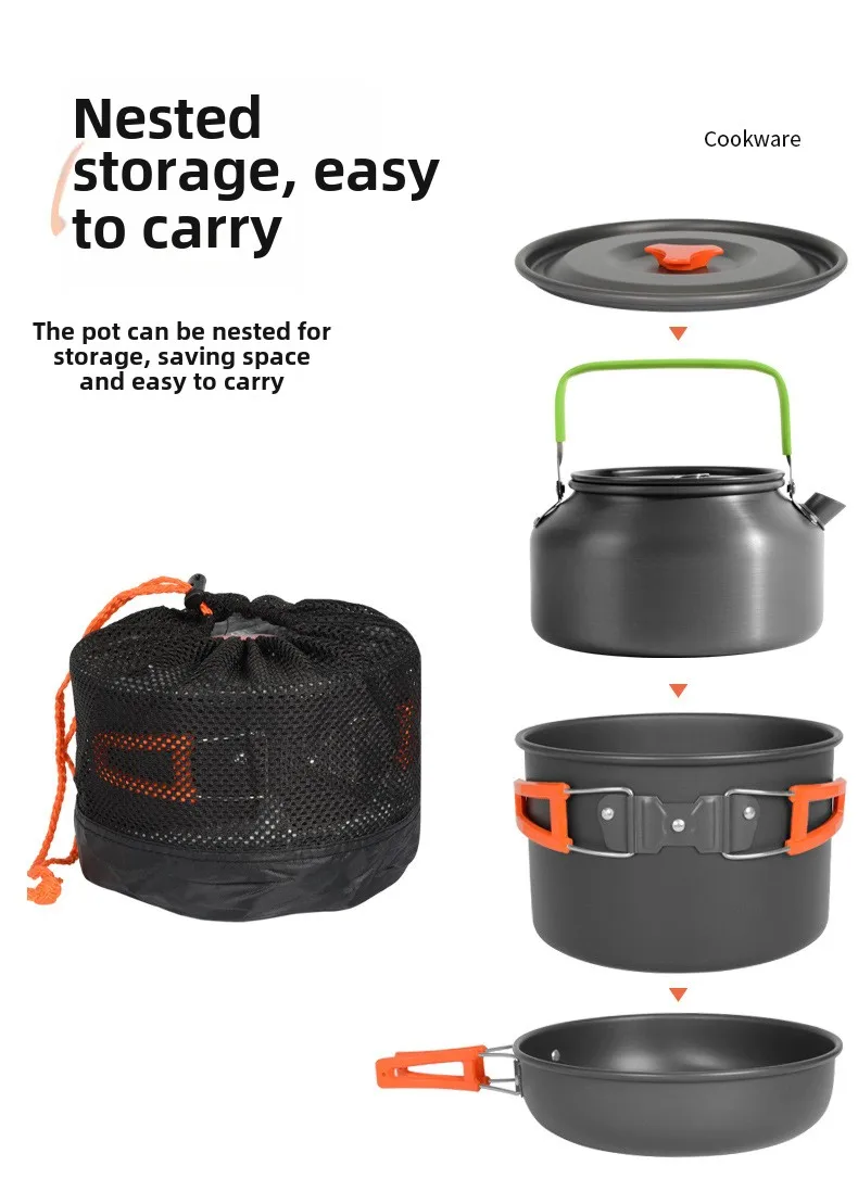 Camping Cooking Set Ds 308 - DS-308 Outdoor-Kochset mit großem Fassungsvermögen, ineinander