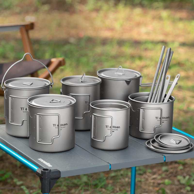 Camping Cooking Tool Set - Tiartisan Outdoor Titan Leichter tragbarer Tee-Kaffeetasse