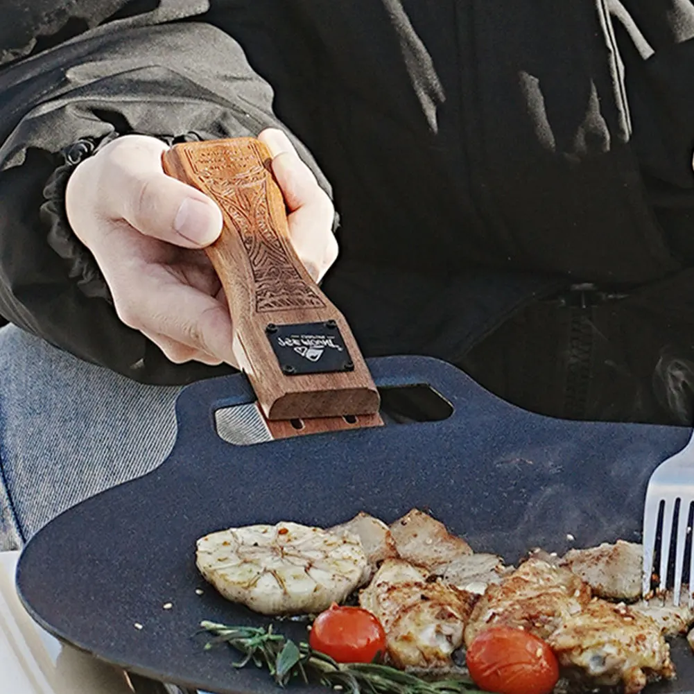 Camping Cooking Handle - Outdoor-Grillpfanne aus Naturholz mit abnehmbarem, hitzebeständigem