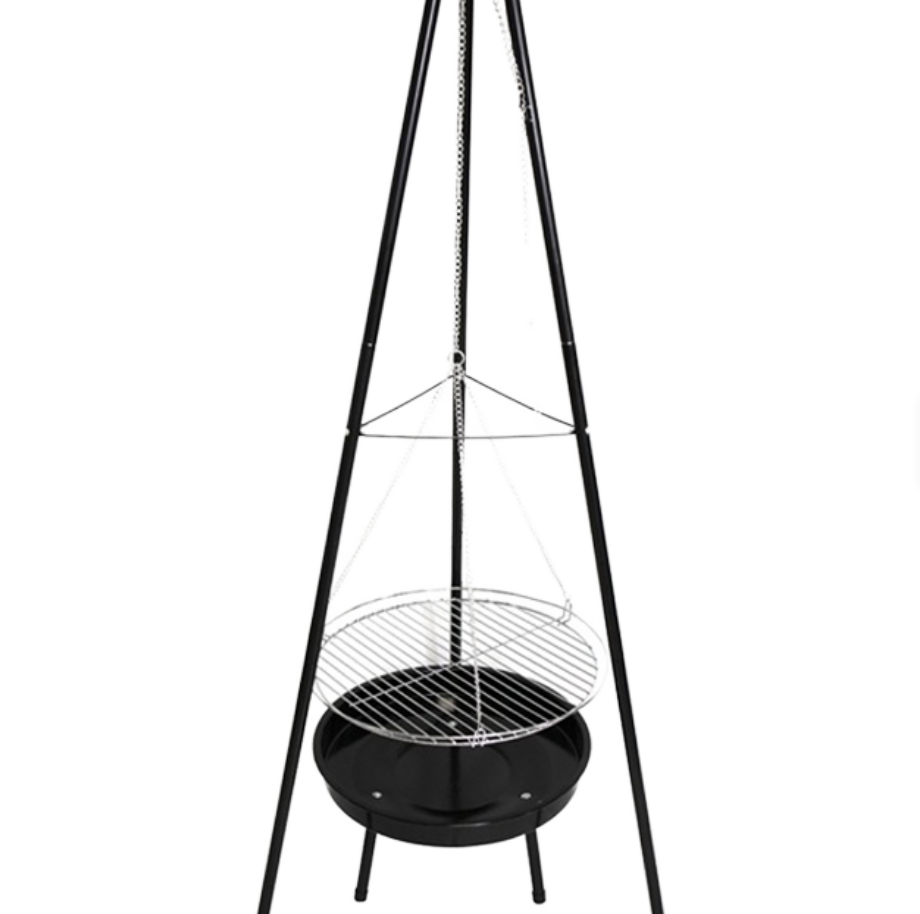 Camping Cooking Fire Pit - Robuster Dreibein-Hängegrill mit Antihaftbeschichteter Eisen-Feuerstelle -