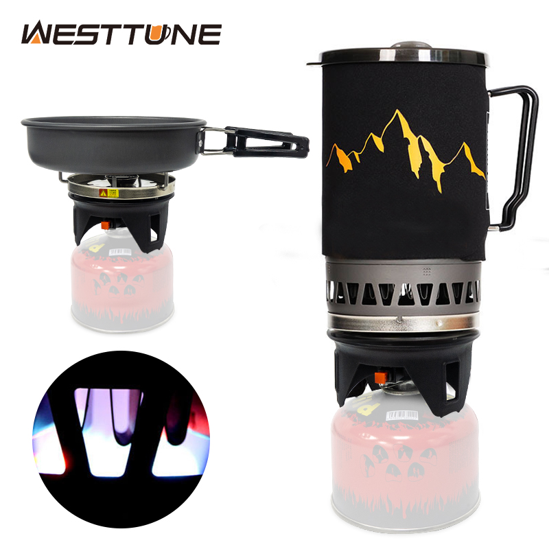 Camping Cooking Windshield - WESTTUNE Outdoor-Kochsystem, Camping-Propan-Kochausrüstung mit Wärmetauscher, tragbarer