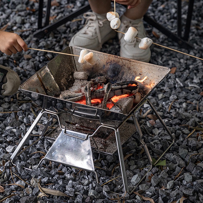 Camping Cooking Fire Pit - Tragbare Lagerfeuer-Feuerstelle BBQ-Grill aus Edelstahl Faltbar