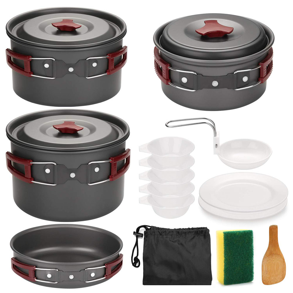 Camping Cooking Pot Set - Outdoor-Camping-Kochgeschirr-Set, antihaftbeschichtet, Camping-Pfannen, leichtes Kochset, Pfannen