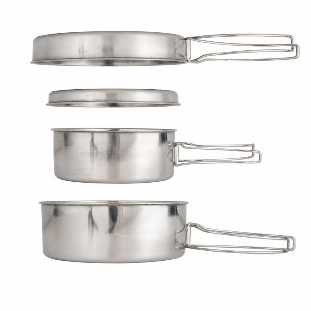 Camping Cooking Set For 4 - 4-teiliges Camping-Kochgeschirr-Set aus Edelstahl, stapelbar, tragbares