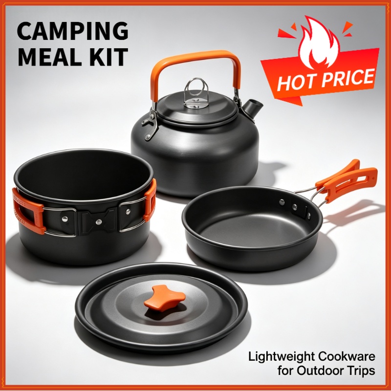 Camping Cooking Pot Set - Camping-Kochset, Camping-Kochgeschirr, Reisegeschirr, Outdoor-Picknick-Set, Teekanne für