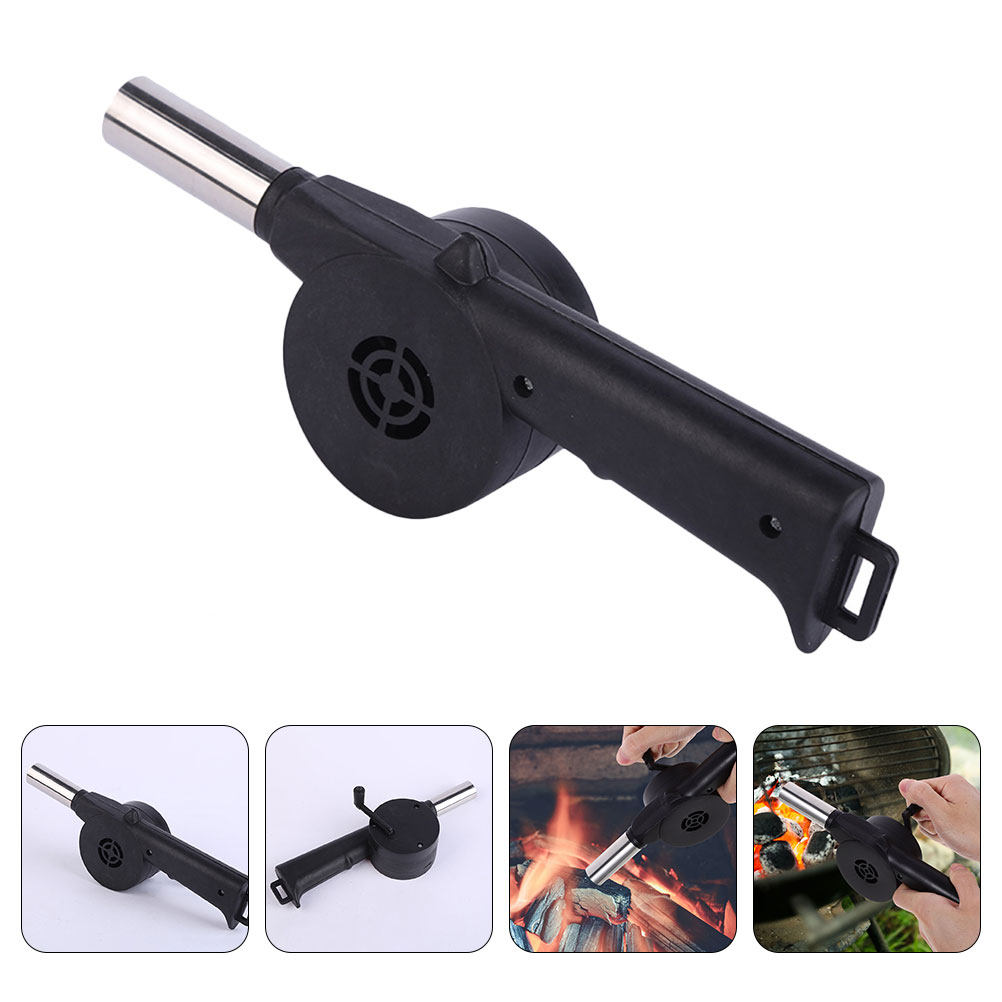 Camping Cooking Fire Pit - Manueller Gebläse-Ventilator Schwarz mit Handkurbel für